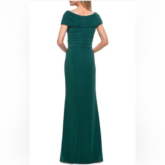 La Femme Ruched emerald Jersey Column Gown size 10 NWOT - Picture 3 of 7